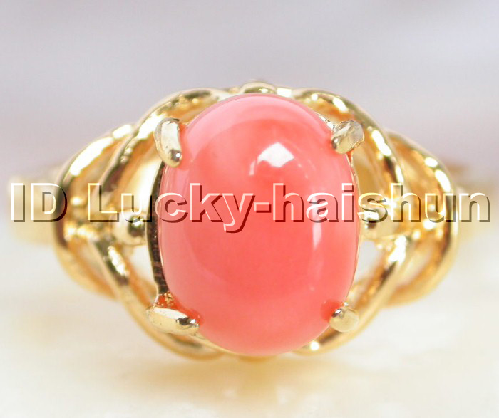 natural luster pink coral Rings gold plated  