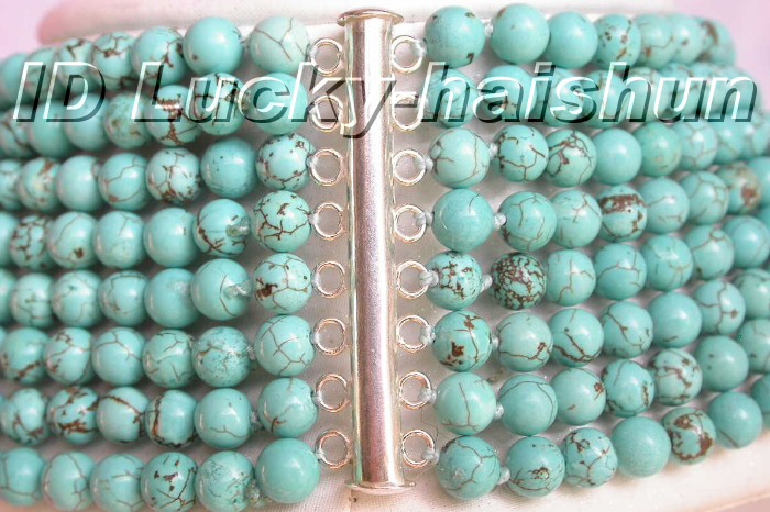Genuine 8row natural round turquoise bead necklace  