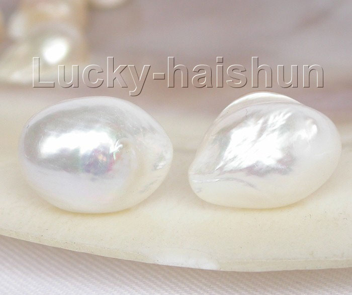 BAROQUE 18mm white freshwater pearls Earrings 14K gold post j7820 