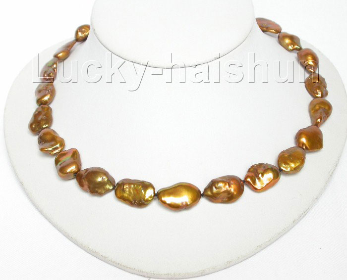 lustrous 18 20mm baroque coffee Reborn Keshi pearl necklace