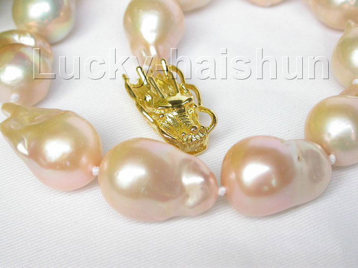 HUGE 30mmpink Reborn keshi pearls necklace dragon j7663  