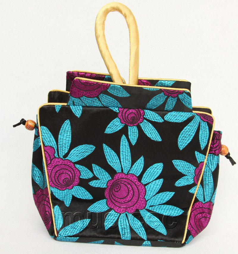 popular oriental style black blue Chinese silk handbag bag purses ...